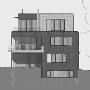 Wohnhaus mit Gewerbe in Hamburg, Ostansicht der Visualisierung